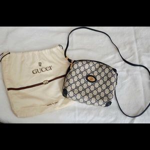 Rare Vtg 1980s Gucci GG Monogram Shoulder Bag Blue